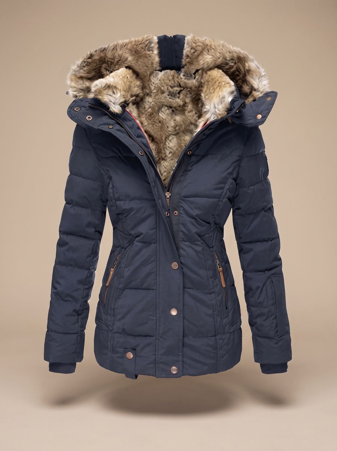 Layla | Puffer Coat Puffer Jacket Quilted Winter Warm Faux Fur Hooded Longline Zip Up