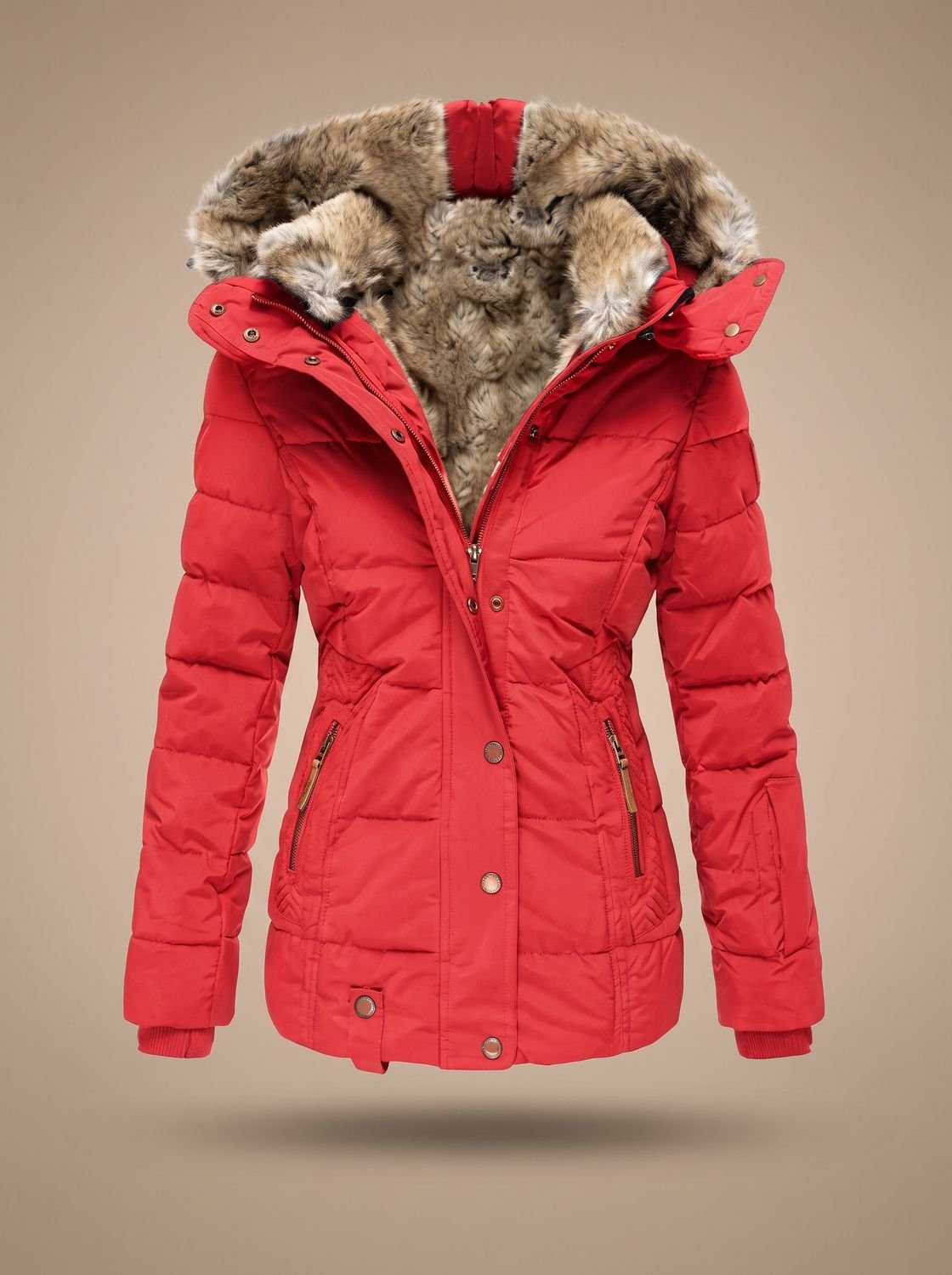 Layla | Puffer Coat Puffer Jacket Quilted Winter Warm Faux Fur Hooded Longline Zip Up
