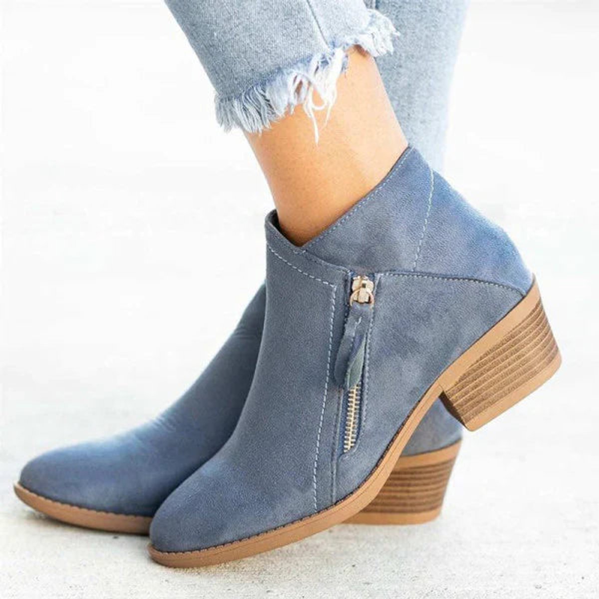 Tamsin | Ankle Boots, Women, Block Heel, Side Zip, Suede, Round Toe, Low Heel, Fall,