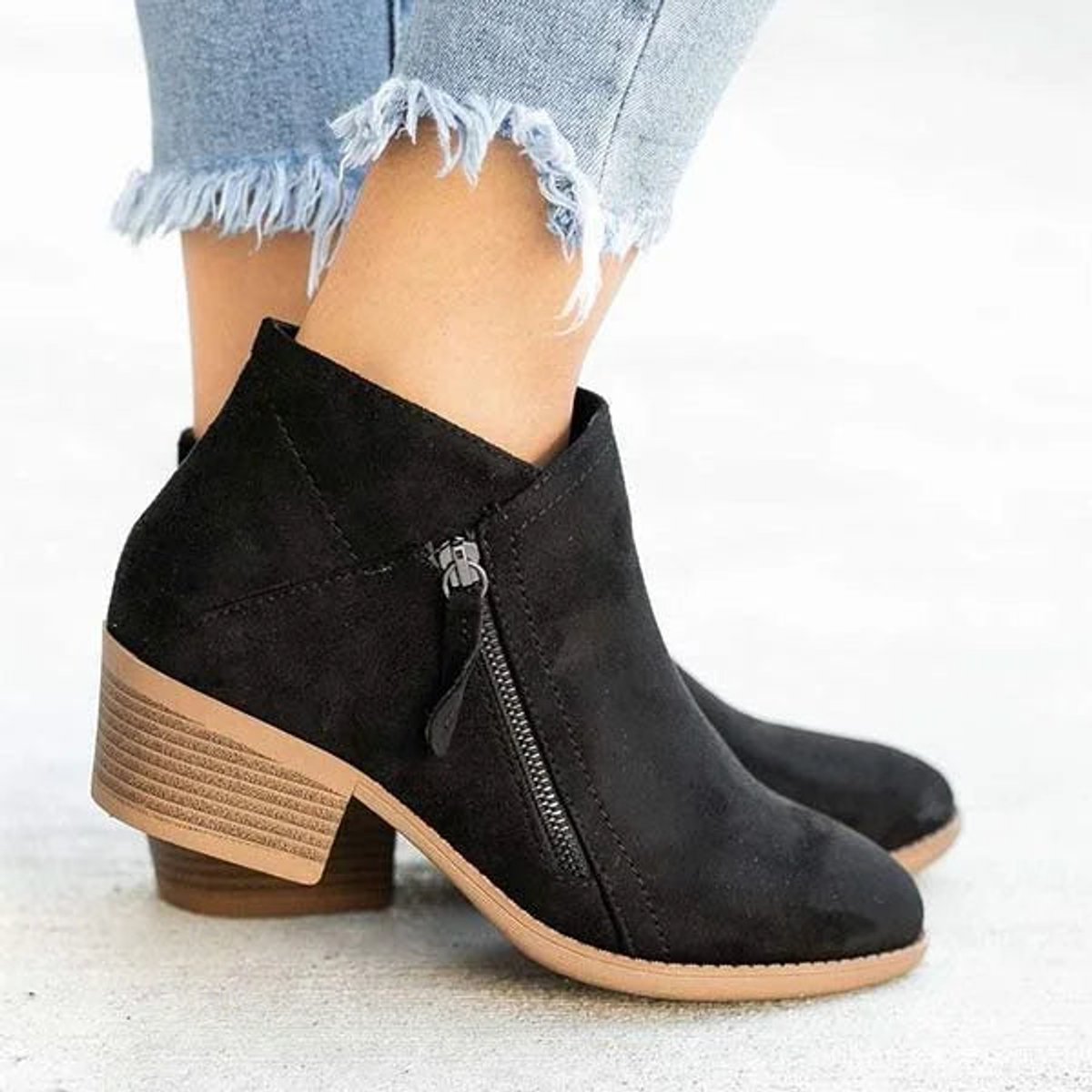 Tamsin | Ankle Boots, Women, Block Heel, Side Zip, Suede, Round Toe, Low Heel, Fall,