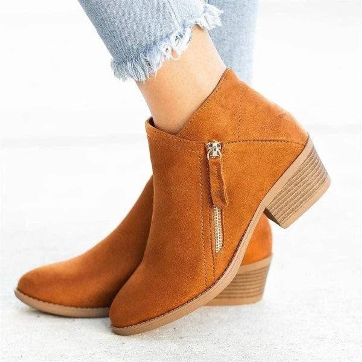 Tamsin | Ankle Boots, Women, Block Heel, Side Zip, Suede, Round Toe, Low Heel, Fall,