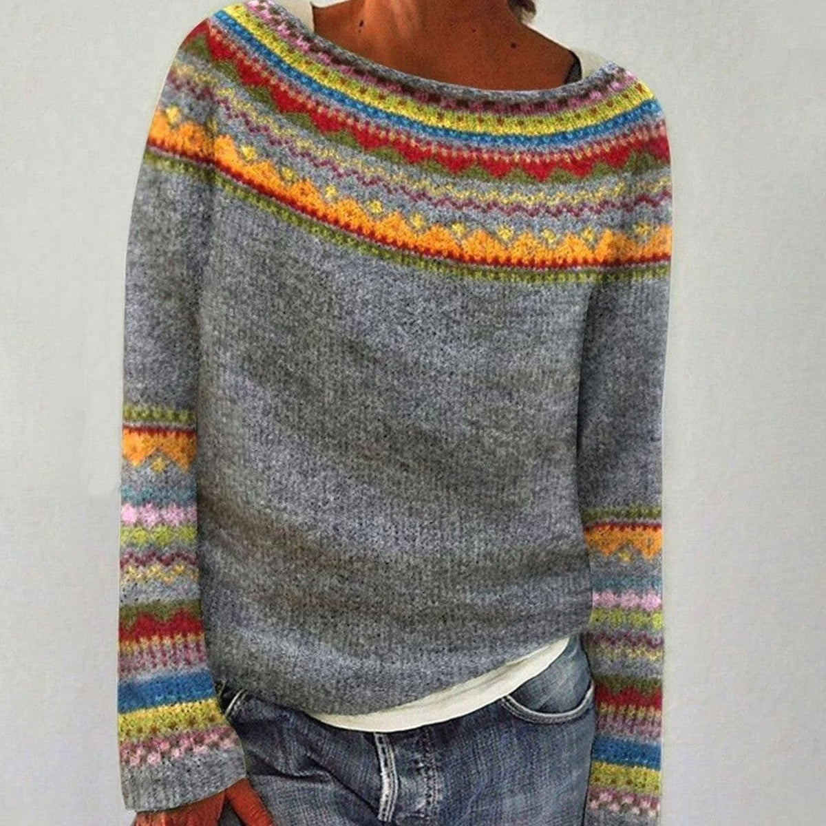 Vilma | Women's Fair Isle Sweater Nordic Crew Neck Merino Wool Knit Pullover Soft Warm Winter