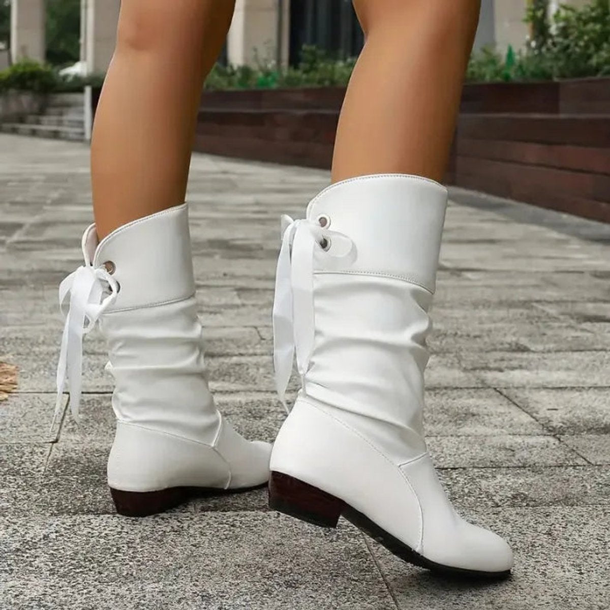 Dora | Ankle Boots Mid Calf Boots Booties Women Winter Fall Block Heel Lace Up