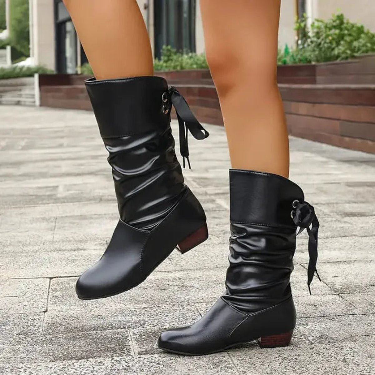 Dora | Ankle Boots Mid Calf Boots Booties Women Winter Fall Block Heel Lace Up