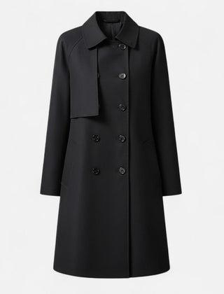 Emily women's mid-length wool-blend double-breasted trench coat in classic beige, stylish and warm for fall and winter.