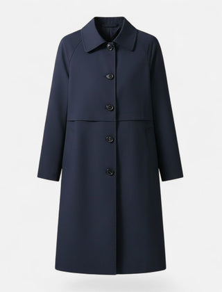 Emily women's mid-length wool-blend double-breasted trench coat in classic beige, stylish and warm for fall and winter wear.