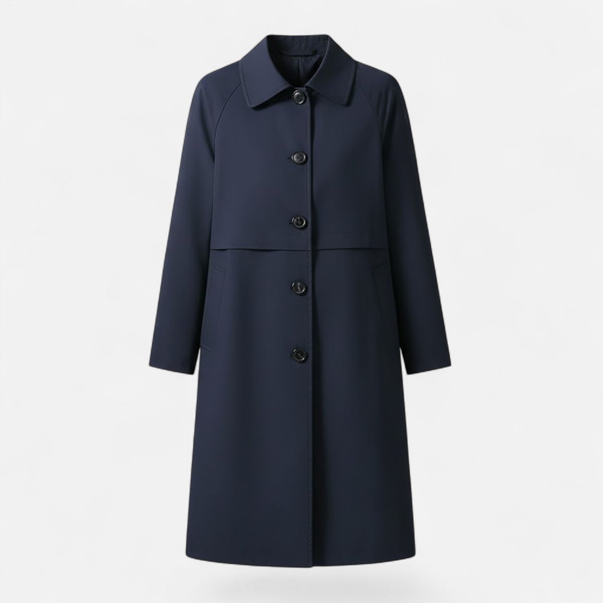 Emily women's mid-length wool-blend double-breasted trench coat in classic beige, stylish and warm for fall and winter wear.