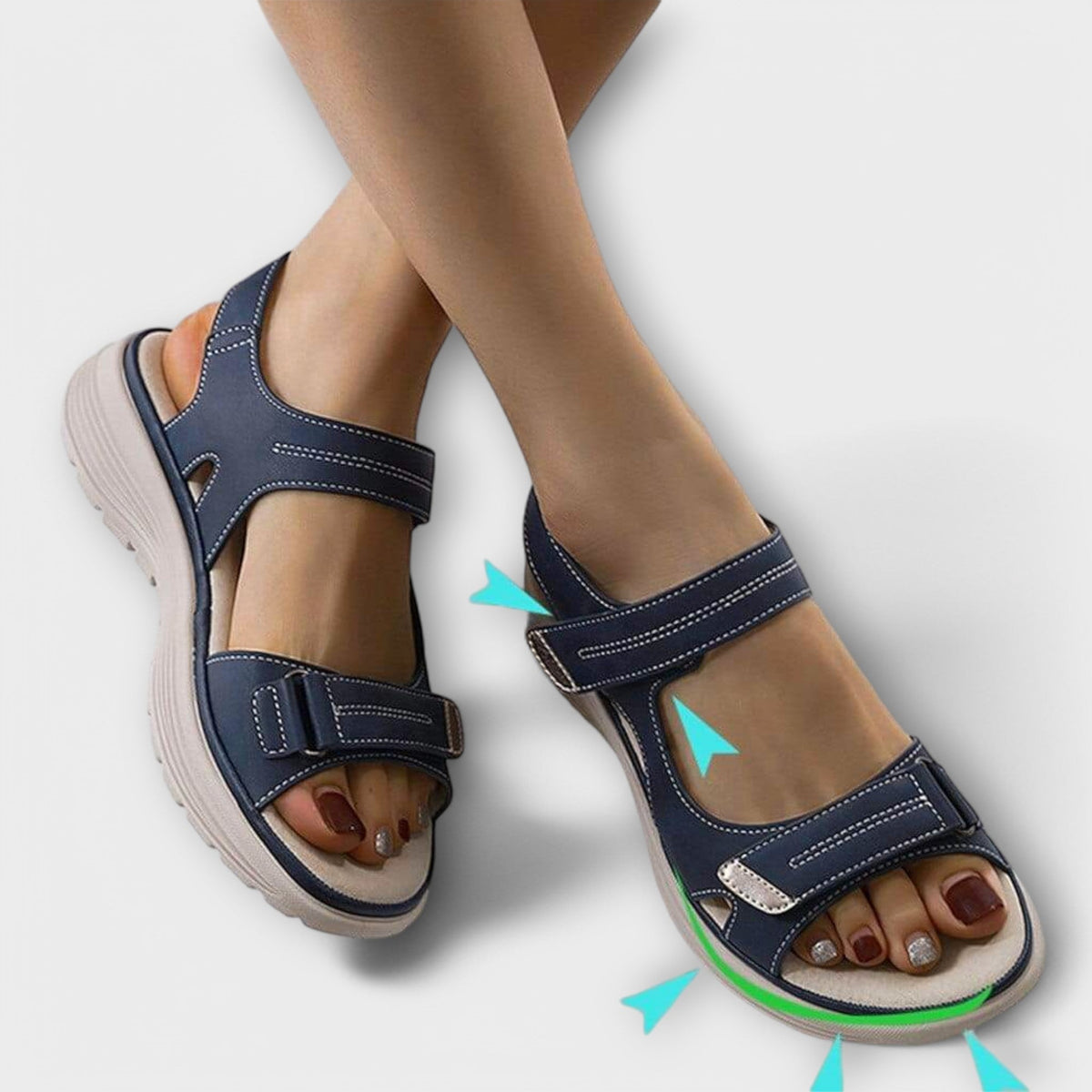 Nally orthopaedic sandals for women by Christine Brewer with cushioned support and adjustable straps for bunion comfort.