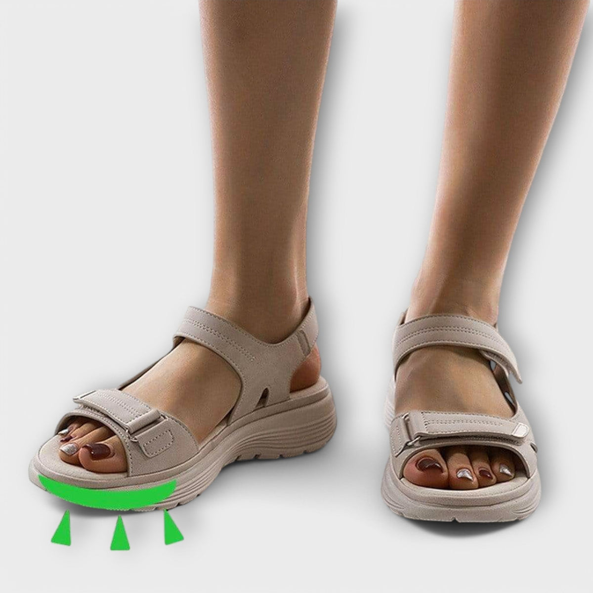 Comfortable orthopaedic sandals for women by Christine Brewer, designed to support bunions with cushioned footbed and adjustable straps.