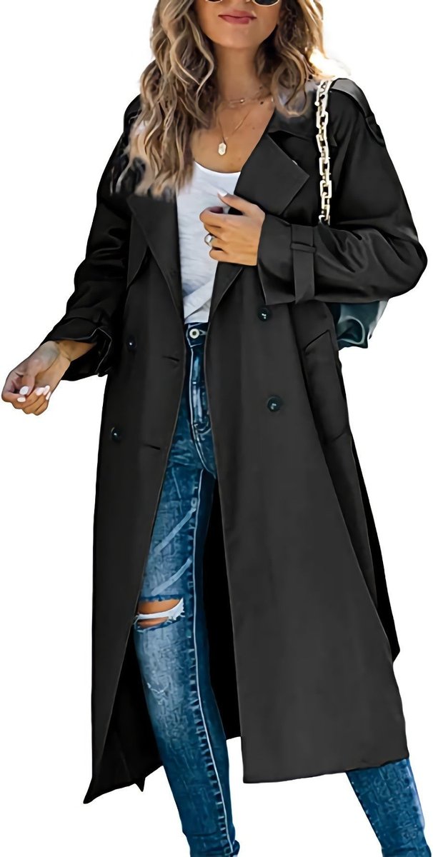 Christine Brewer Layla women's oversized double-breasted longline trench coat with belt, stylish and warm outerwear for women.