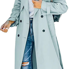 Olivia women's oversized double-breasted belted longline trench coat by Christine Brewer, featuring classic style and tailored fit.