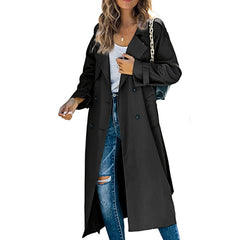 Christine Brewer women's oversized double-breasted longline trench coat with belt, stylish and warm outerwear for women.