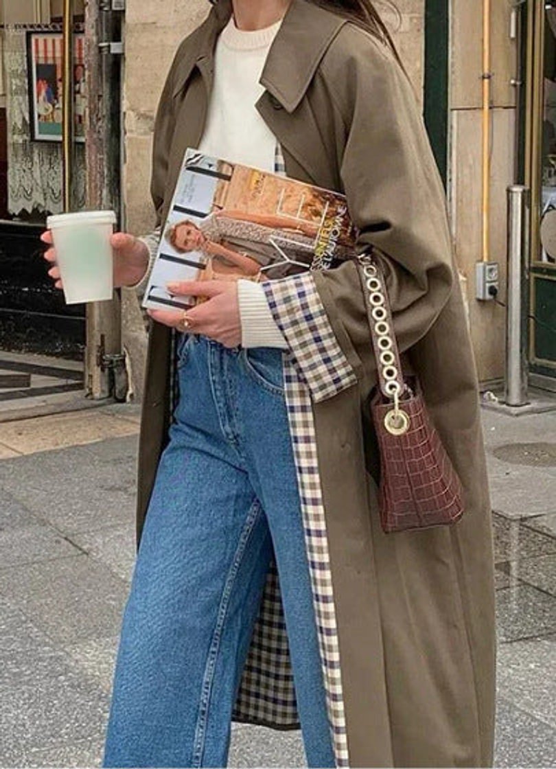 Women's oversized trench coat by Christine Brewer with plaid lining, cotton blend fabric, and classic trench design.