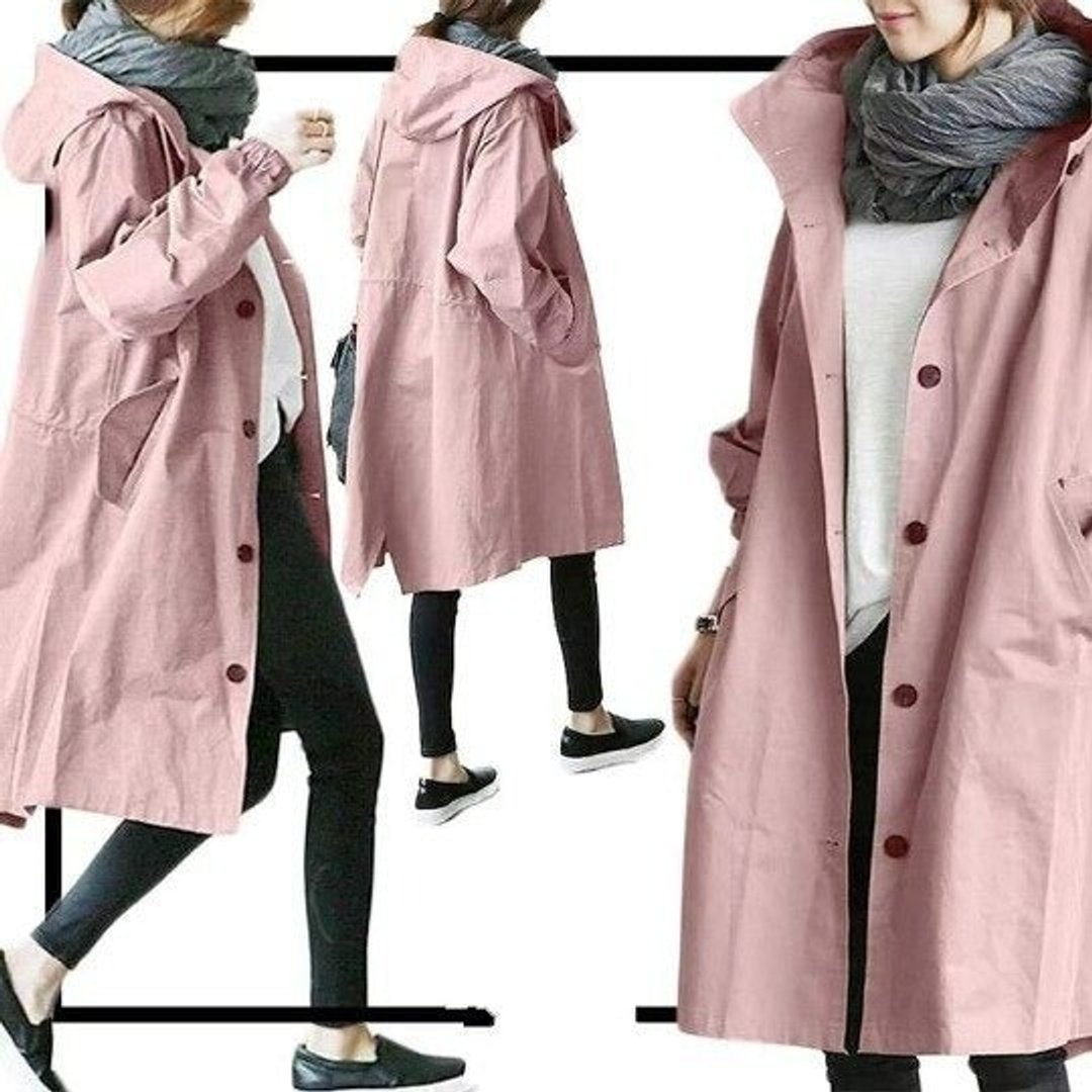 Women’s oversized water-resistant trench coat with button-front closure, in beige, by Christine Brewer.