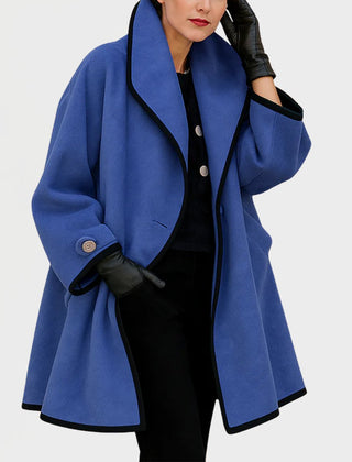 Women's oversized wool-blend coat with contrast trim, featuring a swing silhouette and stylish design by Christine Brewer.