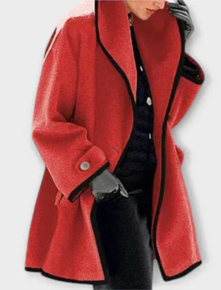 Women's oversized wool-blend coat with contrast trim by Christine Brewer, featuring a swing silhouette and stylish design.