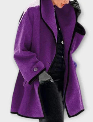 Women's oversized wool-blend coat with contrast trim by Christine Brewer, featuring a stylish swing coat design.