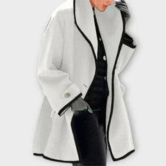 Women’s oversized wool-blend coat with contrast trim by Christine Brewer, featuring a stylish swing silhouette and cozy design.