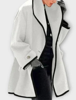 Women’s oversized wool-blend coat with contrast trim by Christine Brewer, featuring a stylish swing silhouette and cozy design.