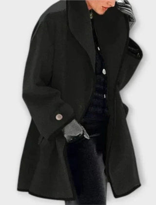 Women's oversized wool-blend coat with contrast trim by Christine Brewer, featuring a stylish swing coat design and cozy fit.