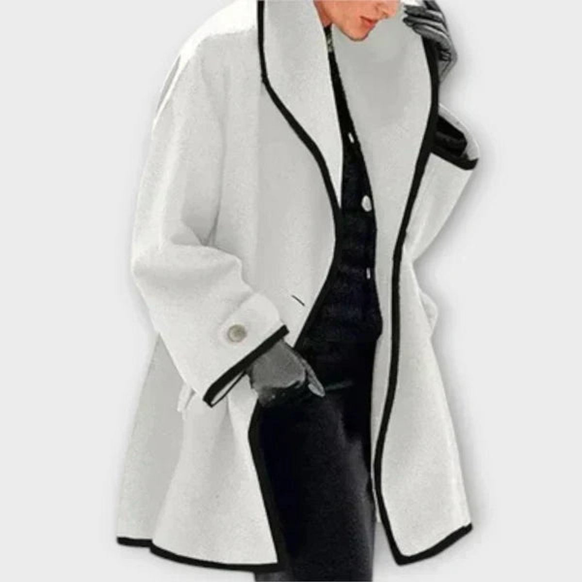 Women's oversized wool-blend swing coat by Christine Brewer in black with contrast trim, featuring a relaxed fit and stylish design.