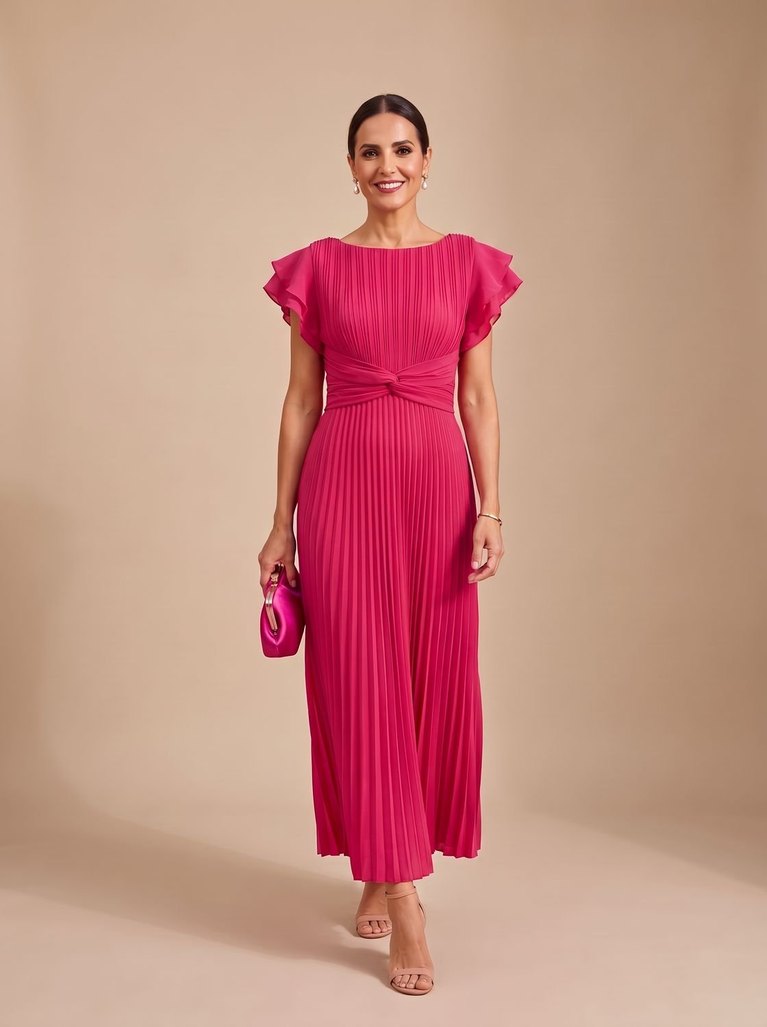 Harper | Wedding Guest Dress Maxi Dress Women Pleated Flutter Sleeve Formal Cocktail Evening Flowy