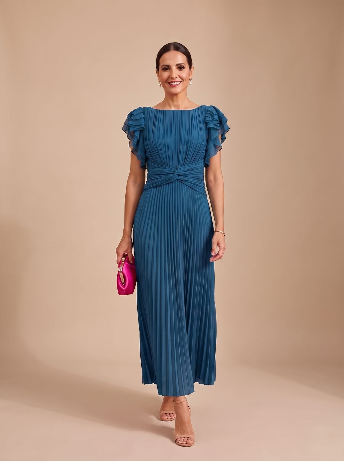 Harper | Wedding Guest Dress Maxi Dress Women Pleated Flutter Sleeve Formal Cocktail Evening Flowy