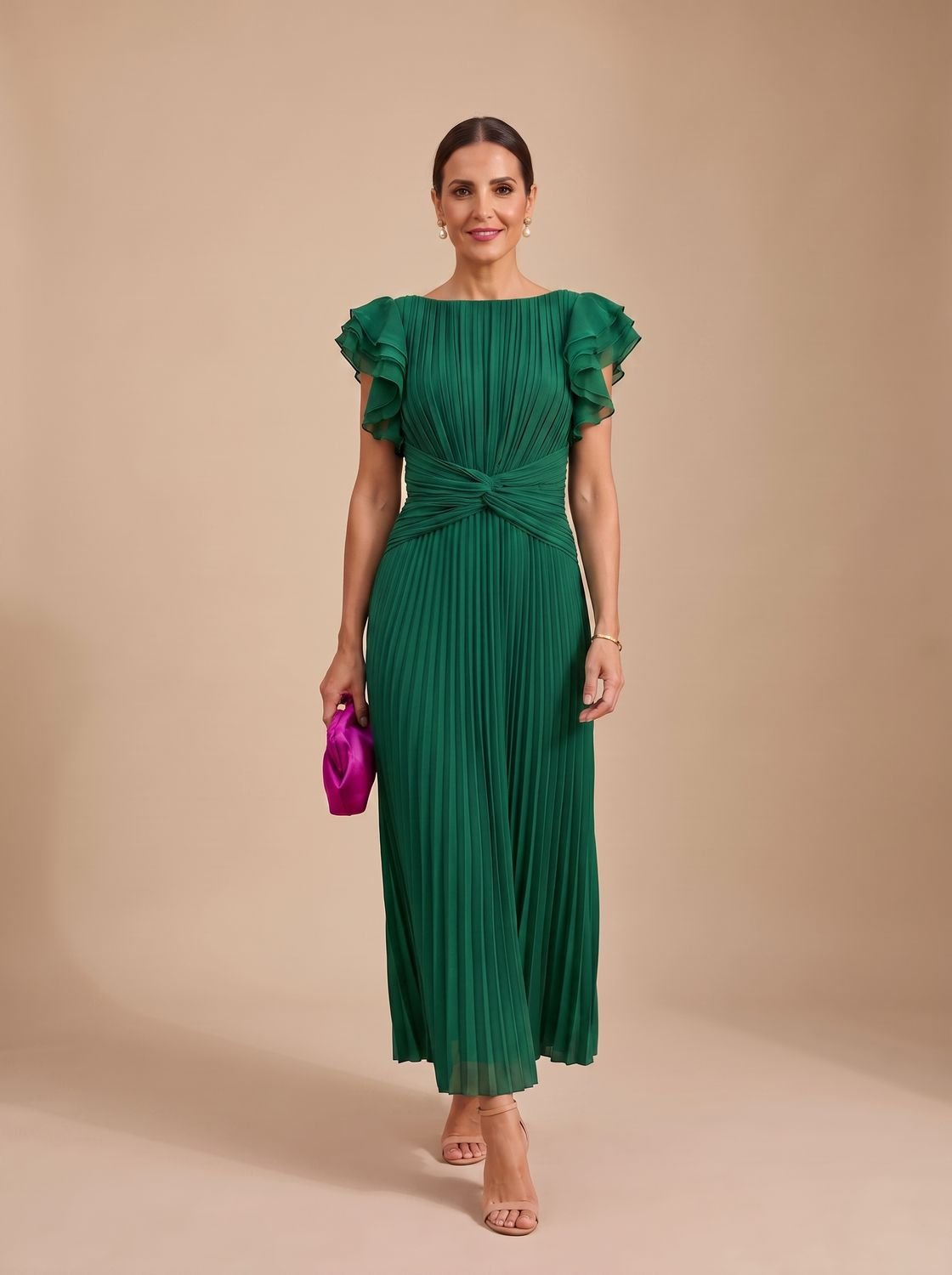 Harper | Wedding Guest Dress Maxi Dress Women Pleated Flutter Sleeve Formal Cocktail Evening Flowy