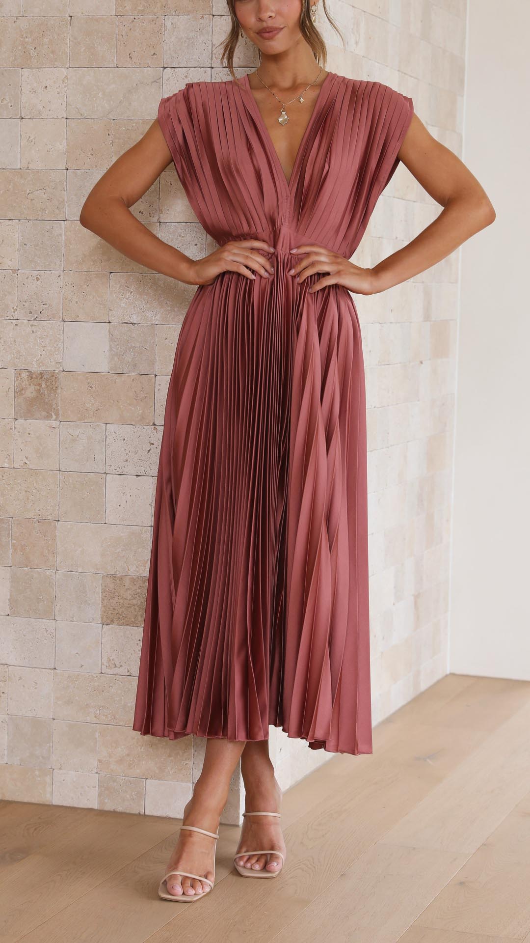 Katarina | Wedding Guest Dress Midi Dress Women Pleated V-Neck Formal Cocktail Fall Winter Evening