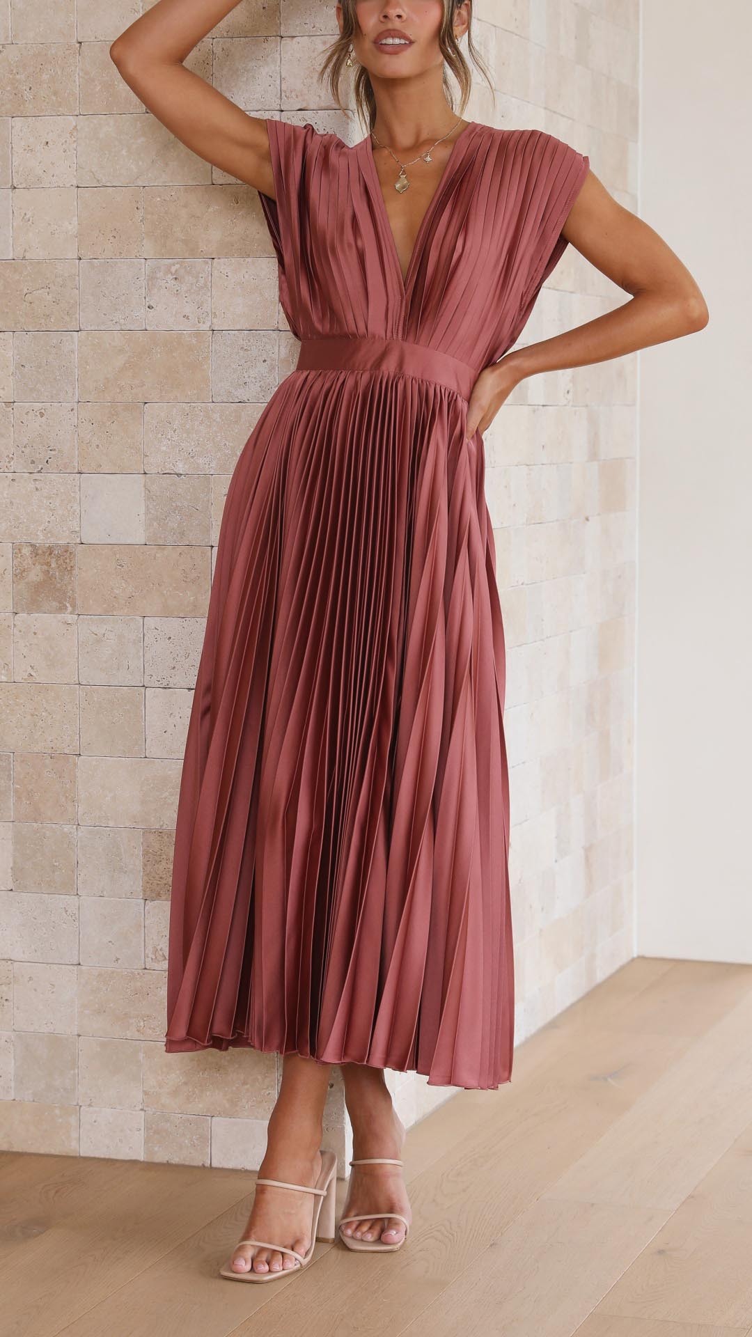 Katarina | Wedding Guest Dress Midi Dress Women Pleated V-Neck Formal Cocktail Fall Winter Evening