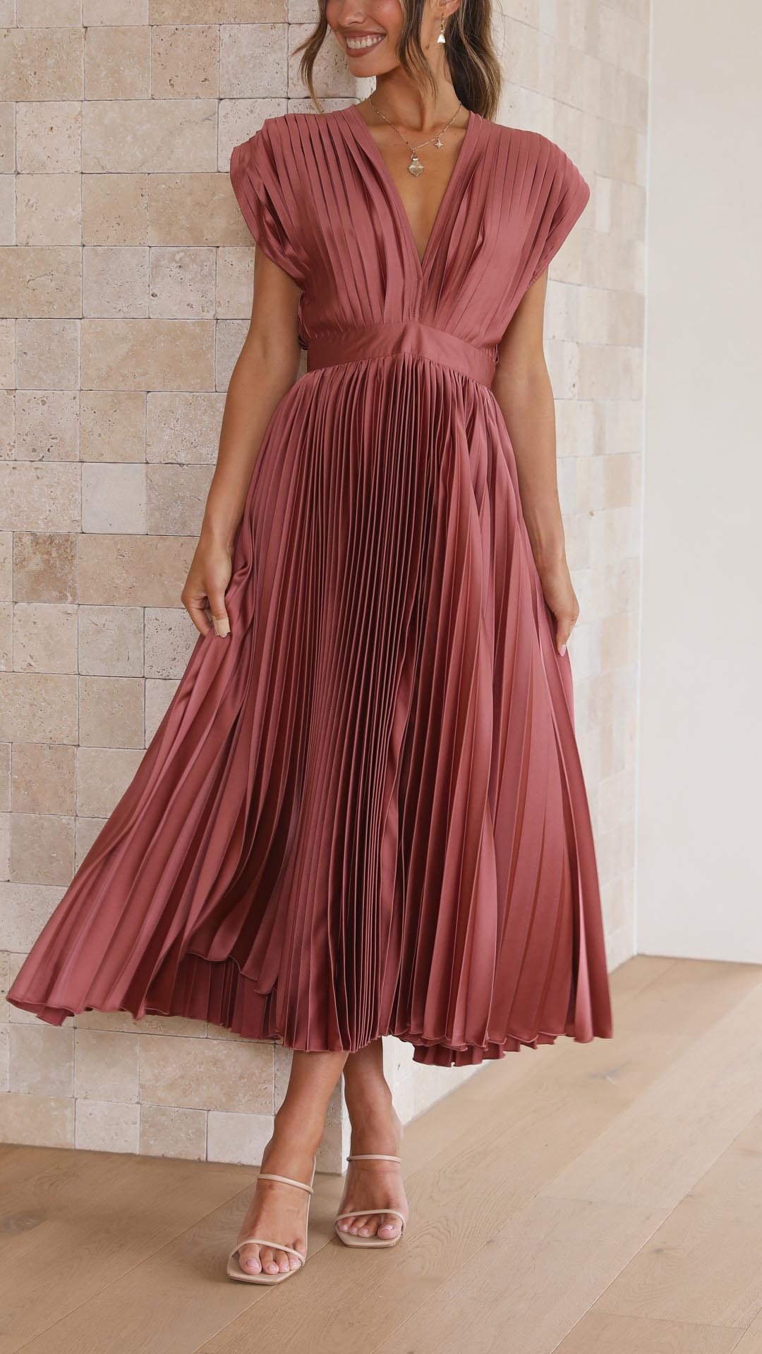 Katarina | Wedding Guest Dress Midi Dress Women Pleated V-Neck Formal Cocktail Fall Winter Evening