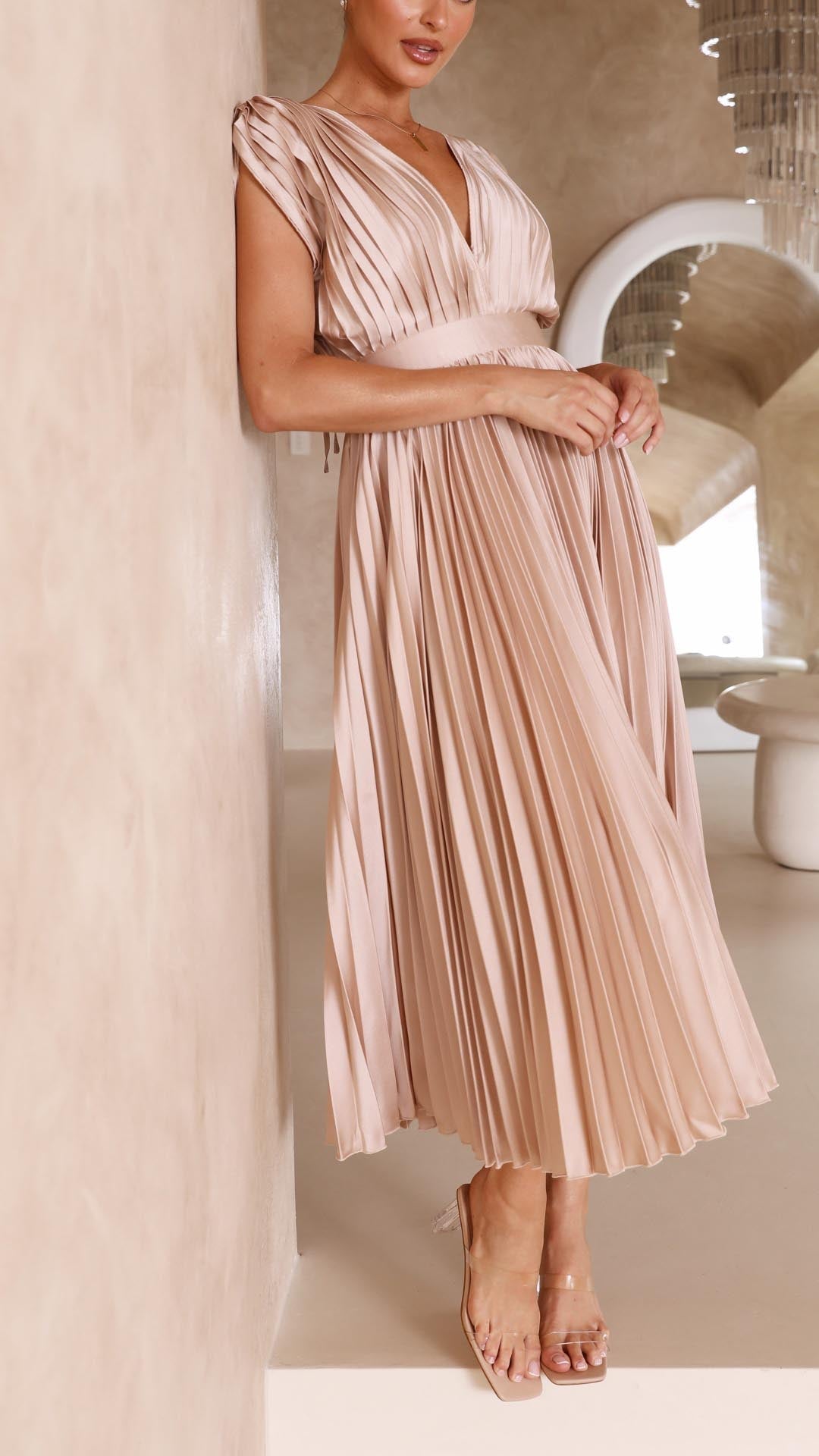Katarina | Wedding Guest Dress Midi Dress Women Pleated V-Neck Formal Cocktail Fall Winter Evening