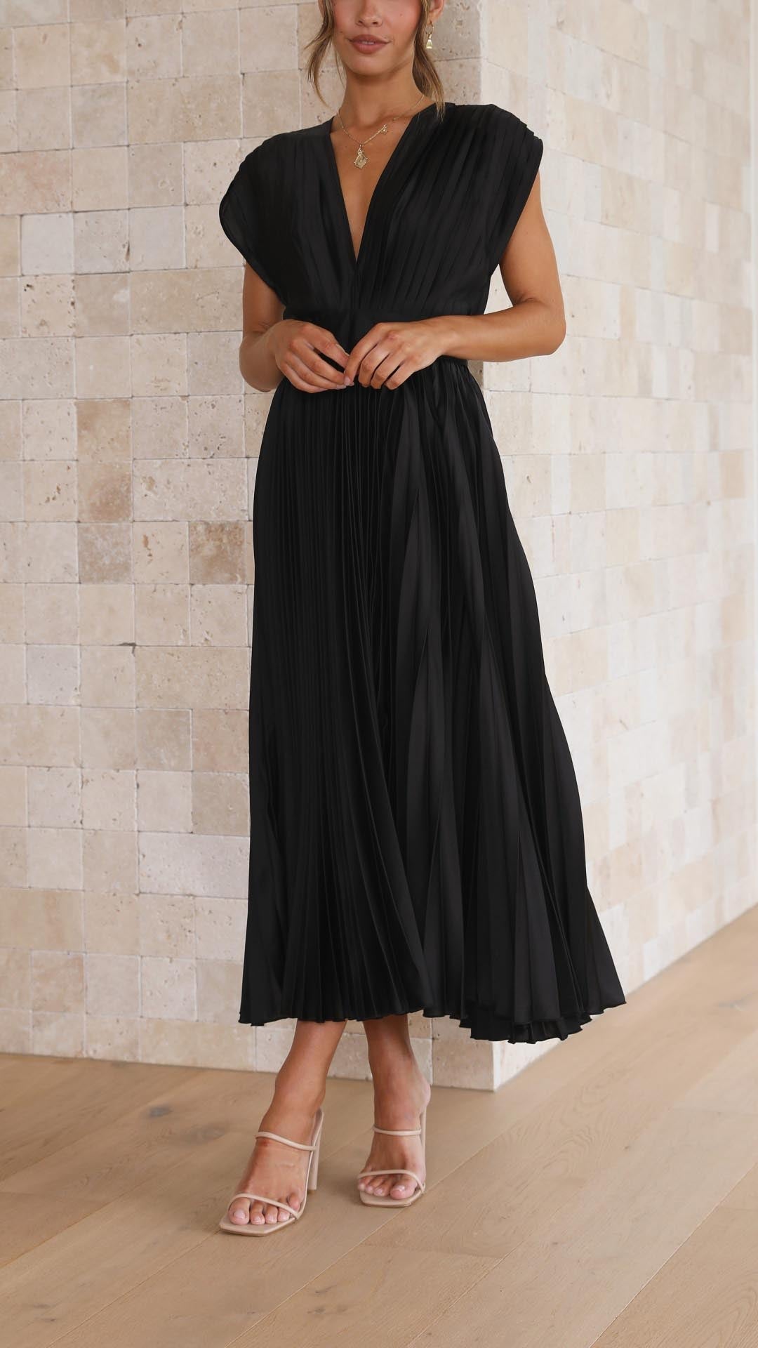 Katarina | Wedding Guest Dress Midi Dress Women Pleated V-Neck Formal Cocktail Fall Winter Evening