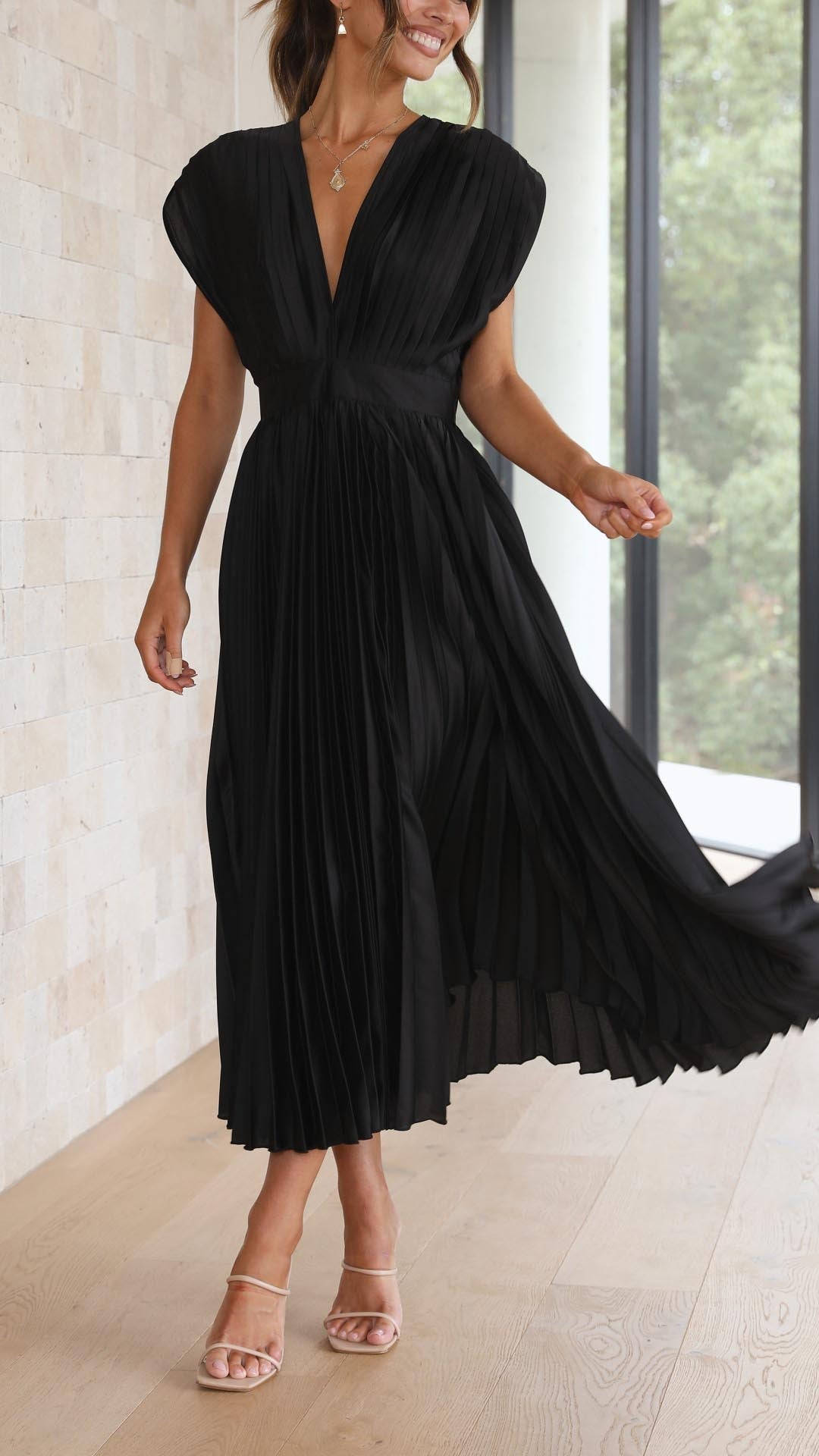 Katarina | Wedding Guest Dress Midi Dress Women Pleated V-Neck Formal Cocktail Fall Winter Evening