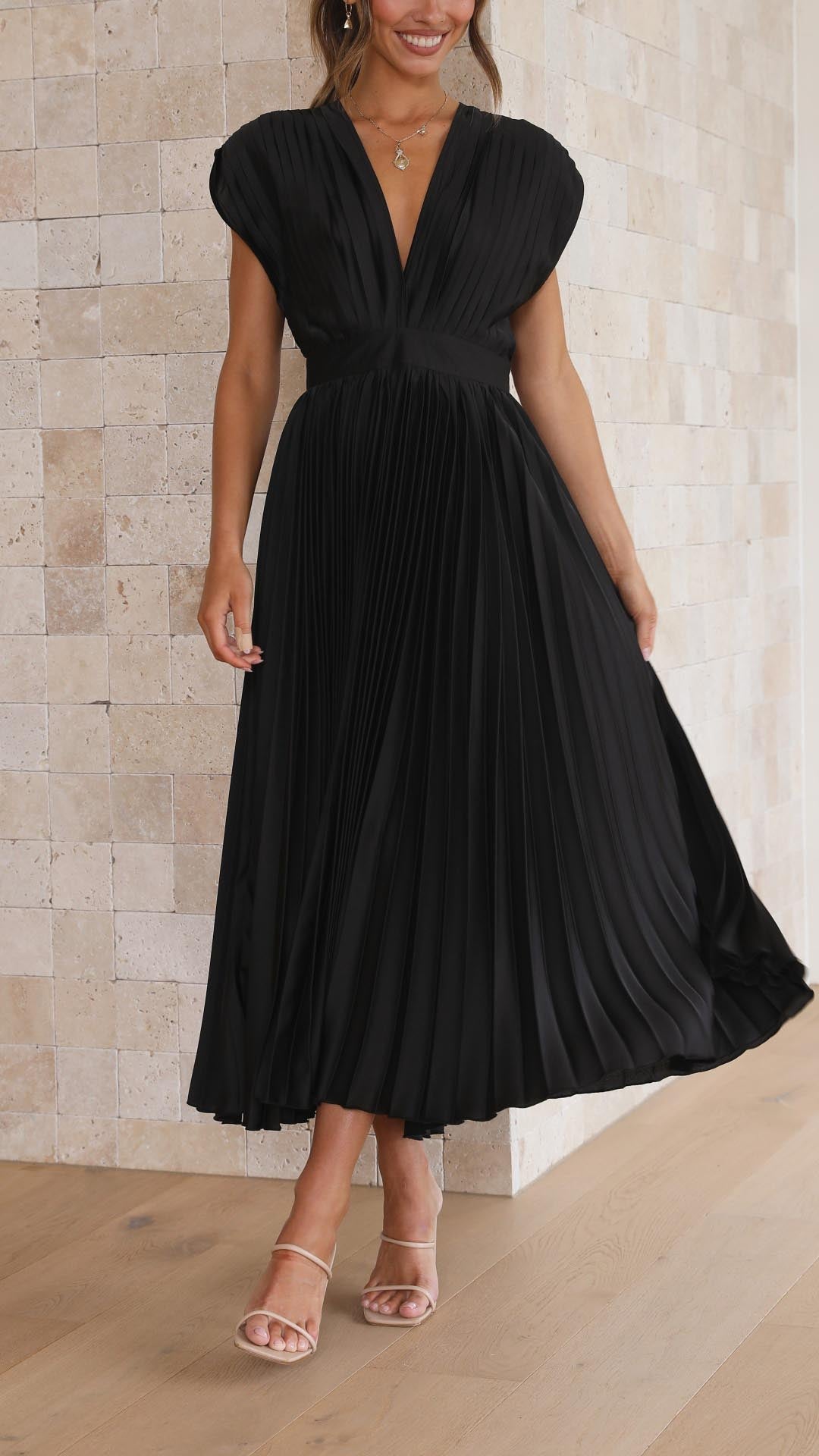 Katarina | Wedding Guest Dress Midi Dress Women Pleated V-Neck Formal Cocktail Fall Winter Evening