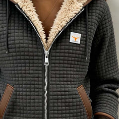 Christine Brewer Lily women's quilted fleece-lined hooded full-zip jacket, showing the outerwear's cozy fleece interior and stylish quilted design.