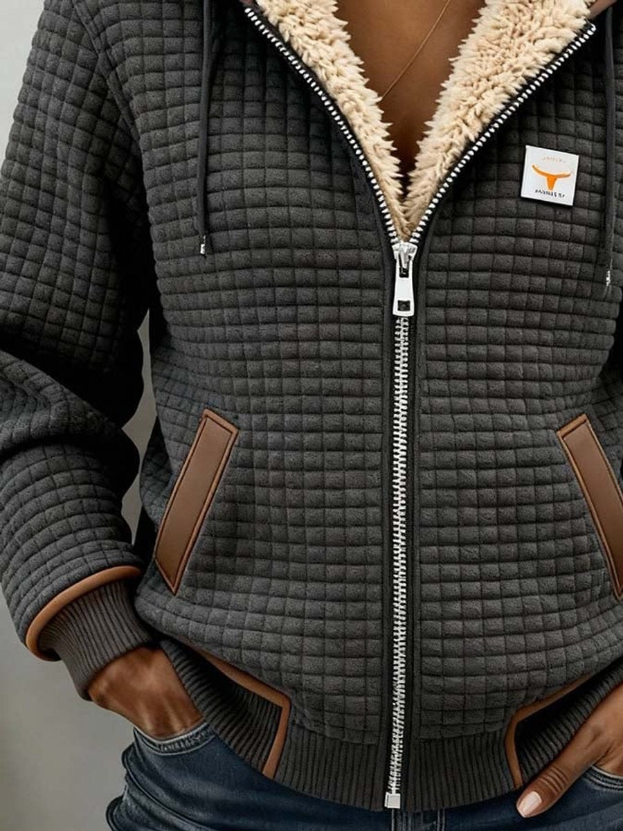 Women's quilted fleece-lined hooded jacket by Christine Brewer, full-zip outerwear with a stylish quilted design and cozy fleece lining.