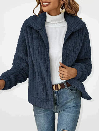 Women's Isabella quilted zip-up jacket by Christine Brewer featuring plush fleece and cozy, casual design.