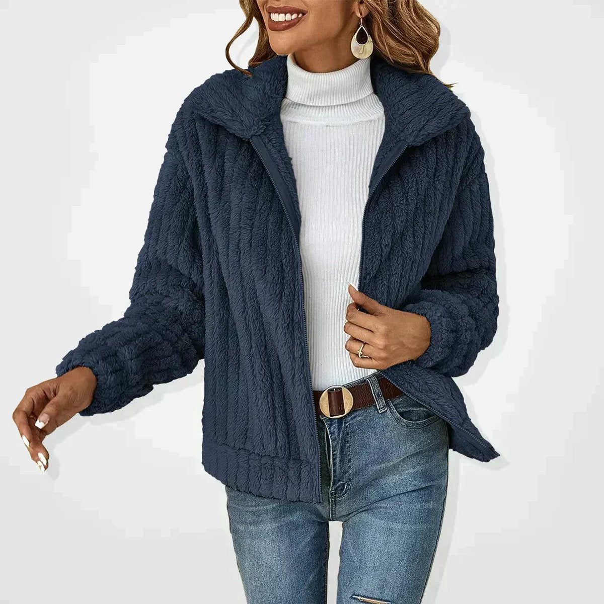 Women's Isabella quilted zip-up jacket by Christine Brewer featuring plush fleece and cozy, casual design.