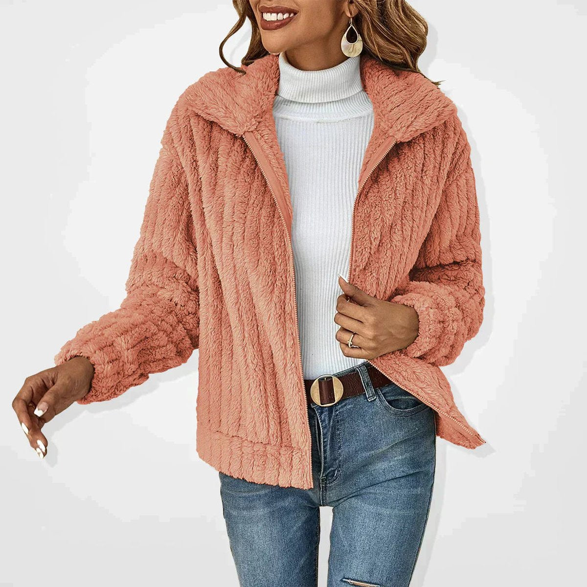 Women’s Isabella quilted fleece jacket by Christine Brewer, fluffy zip-up coat with plush interior and casual style.