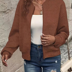 Women's quilted zipped bomber jacket by Christine Brewer, textured cropped design with quilted detailing and a stylish fit.