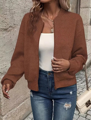 Women's quilted zipped bomber jacket by Christine Brewer, textured cropped design with quilted detailing and a stylish fit.
