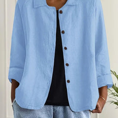 Women’s relaxed-fit collared long-sleeve shirt jacket by Christine Brewer, featuring a button-front design and casual style.