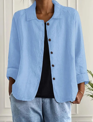 Women’s relaxed-fit collared long-sleeve shirt jacket by Christine Brewer, featuring a button-front design and casual style.
