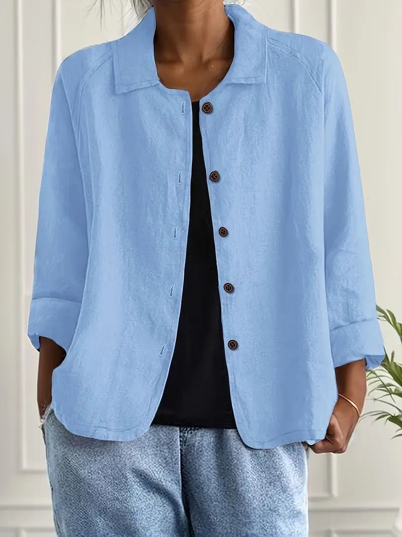 Women’s relaxed-fit collared long-sleeve shirt jacket by Christine Brewer, featuring a button-front design and casual style.