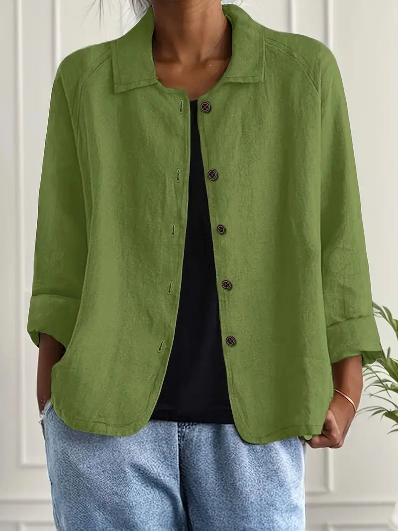 Women's relaxed-fit collared long-sleeve shirt jacket by Christine Brewer, casual style with button-front design and versatile collar.