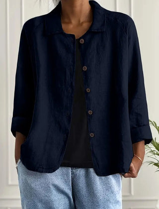 Women's relaxed-fit collared shirt jacket with button-front and long sleeves, casual style by Christine Brewer.