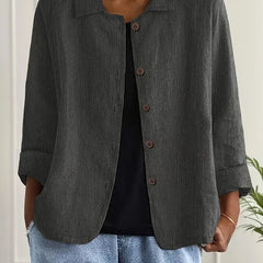Willow women's relaxed-fit collared shirt jacket with long sleeves and button-front closure, casual style by Christine Brewer.