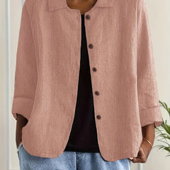 Women's relaxed-fit collared long-sleeve shirt jacket by Christine Brewer, featuring button-front closure and casual style.
