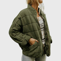 Women's relaxed-fit diamond quilted zip-up jacket by Christine Brewer, casual style with a comfortable, relaxed fit.